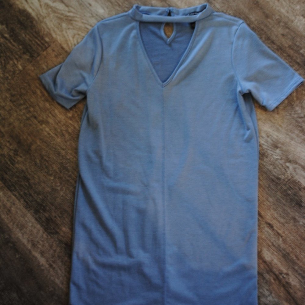 Light Blue V-Neck T-shirt Dress